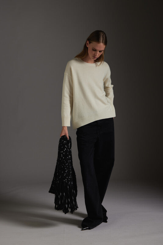 Maglione girocollo donna Kangra con dettagli a coste